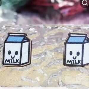 milk earrings new wooden